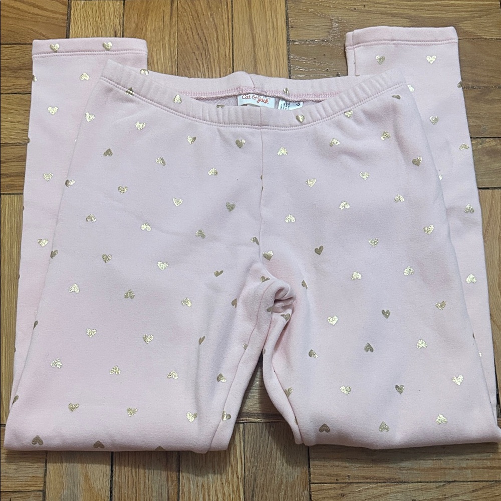 Cat & Jack Girls Pink Gold Heart Fleece Leggings Size XL 14/16 Pants